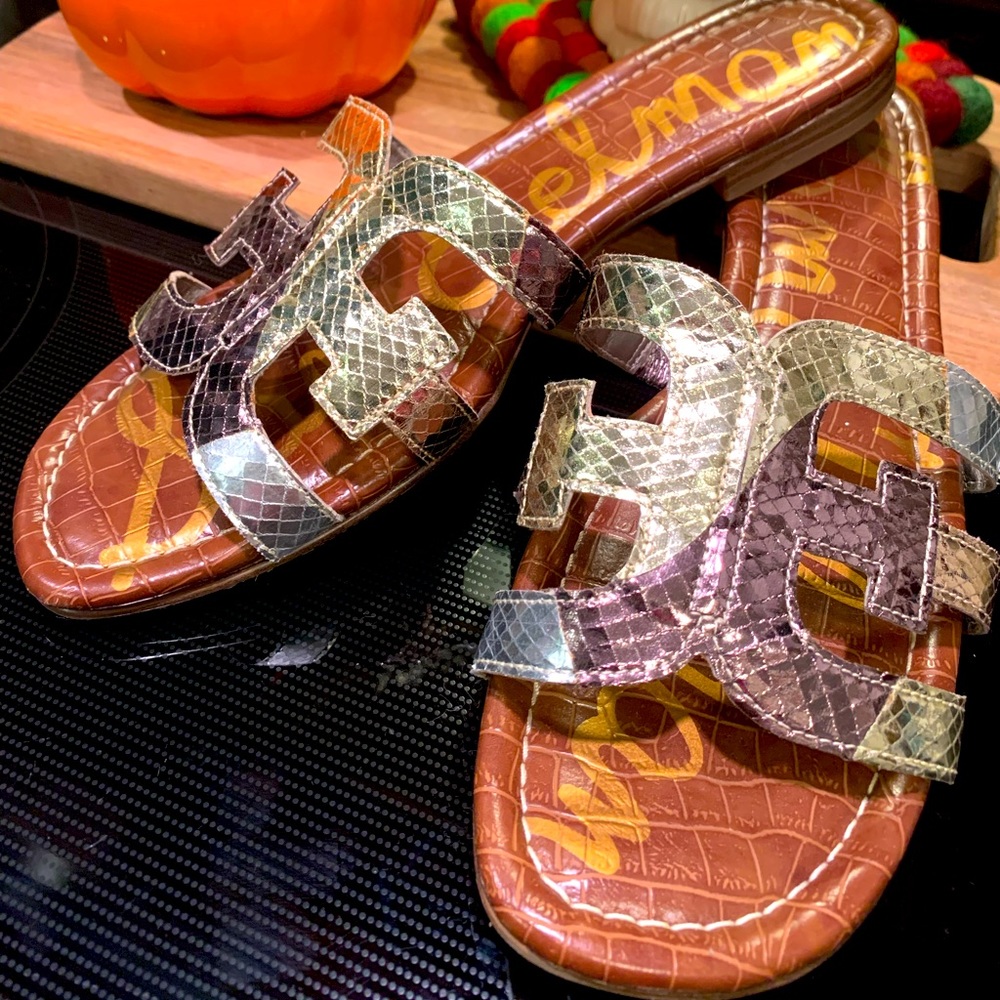 Sam Edelman Bay Slide Cutout Sandals- Metalic Multi